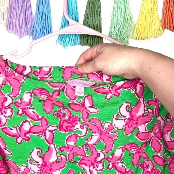 Lilly Pulitzer Boatneck Belle Top All A Flutter Pink Green Butterfly Extra Small - Picture 8 of 16
